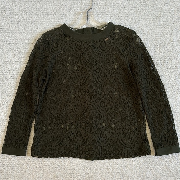 BANANA REPUBLIC CORDED LACE, GREEN BLOUSE WITH BACK BUTTONS- SIZE XS - Picture 6 of 17